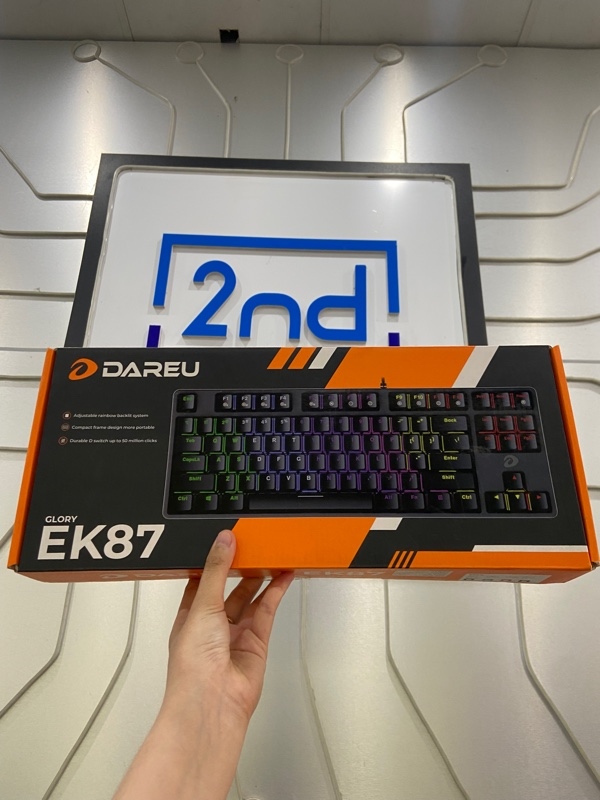 Bàn phím Dareu EK87 - 1 mode dây kết nối - Màu đen - Ngoại hình: 97% - Mất đệm cao su, mất led 1 số phím - Kèm hộp