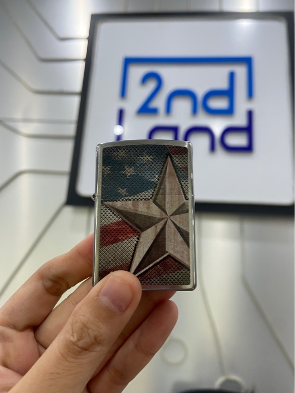Bật lửa Zippo Windproof Lighter Classic Retro American Star - Màu bạc - Ngoại hình: 98% - FullBox