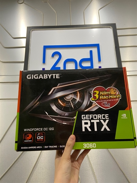 Card VGA Gigabyte Geforce RTX 3060 WindForce OC 12GB - 2 cổng : DP + HDMI - Màu đen - Ngoại hình: 99% - Kèm Box - Còn bảo hành hãng T3/2028 3