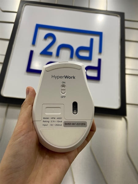 Chuột Hyperwork HPW MS01 WHT - 3 Mode: Bluetooth + 2 Receiver - Màu trắng - Ngoại hình: 98% - FullBox 3