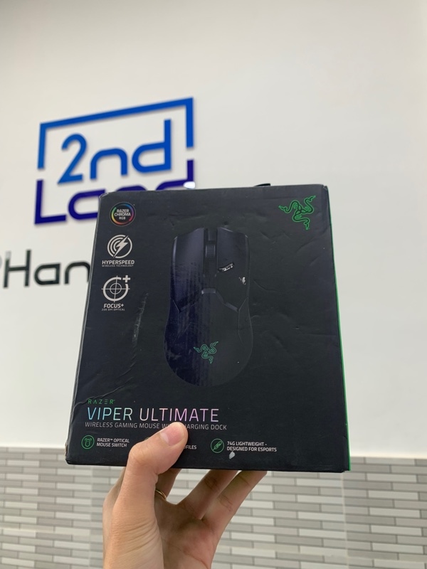 Chuột Razer Viper Ultimate - Màu đen - Ngoại hình: 96% - Mất đệm cao su, lỏng dock sạc - Box + kèm dock 4
