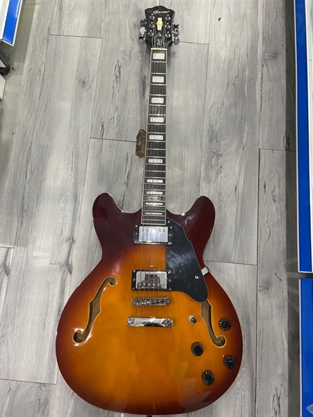 Đàn Guitar điện Grote Fullsize Scale Electric Guitar Semi Hollow - Màu nâu - Ngoại hình: 98% - Kèm túi đựng + dây đeo đàn
