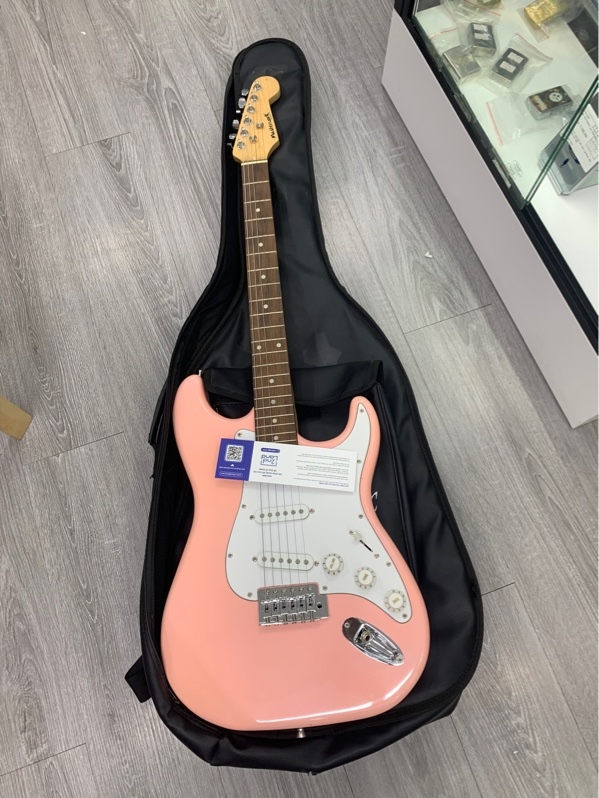 Đàn guitar điện Masterwork - Màu hồng - Ngoại hình: 98% - Kèm túi + amply guitar Fernandes FA-10