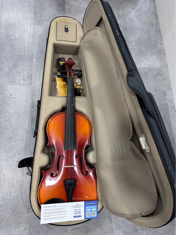 Đàn Violin Suzuki FS10 4/4 - Màu nâu gỗ - Ngoại hình 98% - Bụi + lớp keo giấy bám nhẹ vài điểm - Kèm Túi + Kê lưng + Cây vỉ