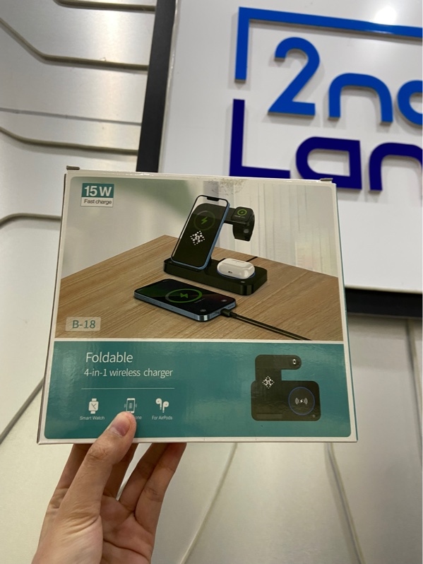 Đế sạc không dây 4 trong 1 có thể gấp gọn model B-18 - Màu đen - Ngoại hình: 98% - Kèm Box