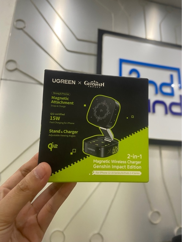 Dock sạc UGREEN MagFlow Qi2 2 in 1 x Genshin Impact - Màu đen - Ngoại hình: 98% - FullBox