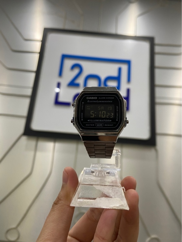 Đồng hồ Casio A168WA-1WDF - 34mm - Màu xám - Ngoại hình: 97% - Kính trầy nhiều - Body