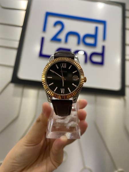 Đồng hồ Fossil - ES4822 - Mặt đen - Dây da nâu - Màu bạc - Ngoại hình: 97% - Body