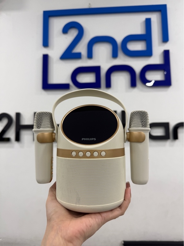 Loa Karaoke Bluetooth Philips TAS2508 - Màu trắng - Ngoại hình 96% - Ố , trầy, tróc sơn nhẹ, bass căng rè, màn led trầy - Kèm sạc , 2 mic , hộp