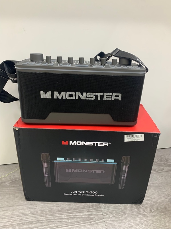 Loa Karaoke MONSTER AirRock SK100 - Màu đen xám - Ngoại hình: 98% - Fullbox kèm 2 mic 1