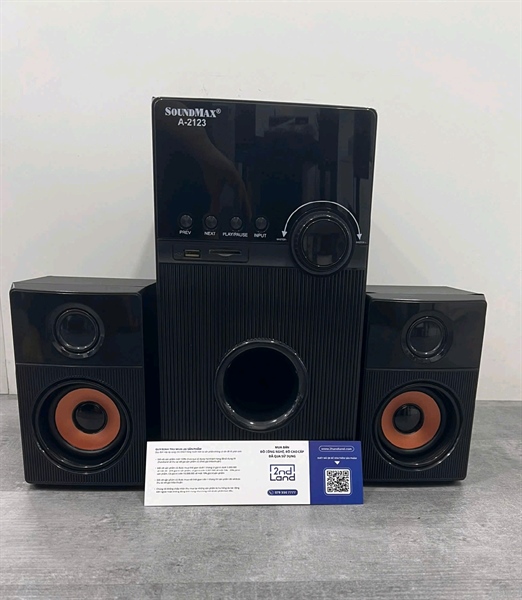 LOA VI TÍNH SOUNDMAX A2123 - 60W - Màu đen - Ngoại hình 98% - Kèm 2 loa nhỏ + Dây kết nối + Remote