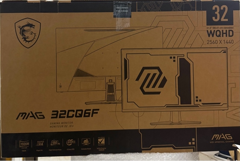 Màn Hình Gaming MSI MAG 32CQ6F - 32 inch - 2K/QHD - 180Hz - Rapid VA - Màu đen - Ngoại hình: 98% - Kèm Box