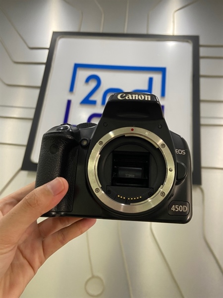 Máy ảnh Canon 450D - Màu đen - Ngoại hình: 97% - Mất nắp cổng kết nối, bụi trong ống ngắm, màn ám vàng, loạn nút trái phải - Body - Không sạc - Không pin