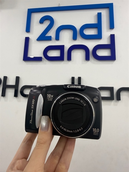 Máy ảnh Canon PC1431 PowerShot SX120IS - Màu đen - Ngoại hình 97% - Màn trầy , nứt nhẹ , bụi trong , mất nắp cổng kết nối - Kèm pin , sạc