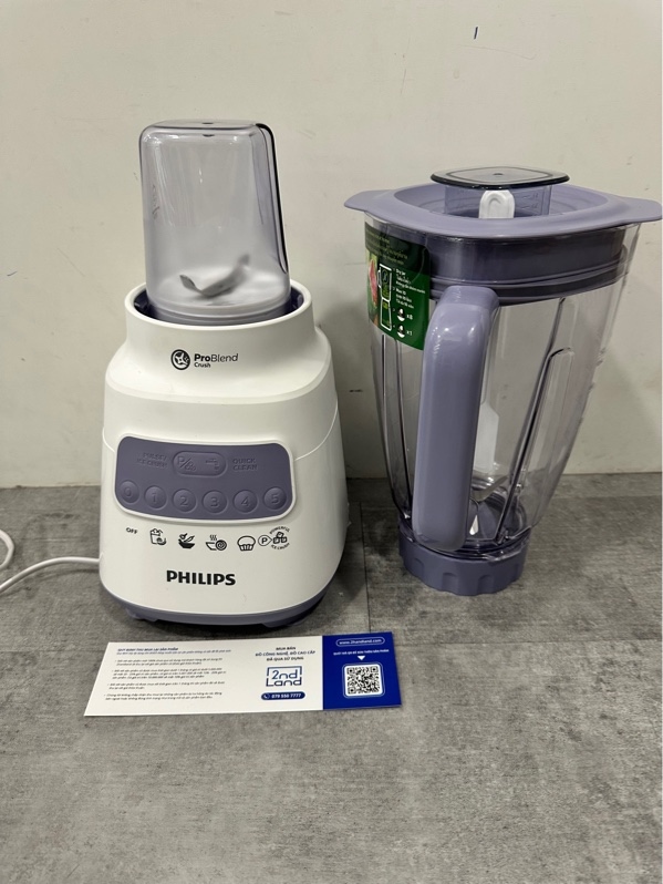 Máy xay sinh tố đa năng Philips HR2221/00 - Công suất 700W - Màu trắng - Ngoại hình 99% - ( Chưa sử dụng ) - Kèm đũa khuấy + Cối nhựa xay hạt, thân máy, cối nhựa xay sinh tố Dung tích 1.5L
