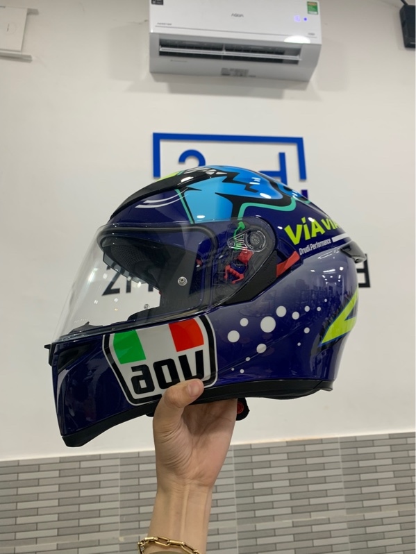 Mũ bảo hiểm fullface AGV K3 SV Rossi Misano 2015 - Size S - Màu xanh - Ngoại hình: 97% - Body