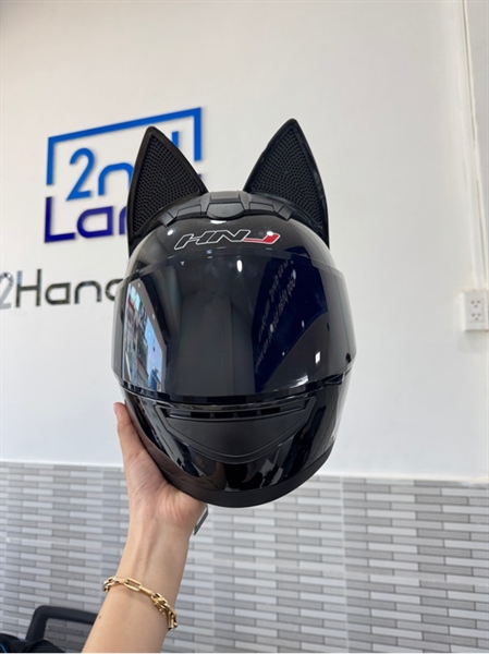 Mũ bảo hiểm FullFace HNJ Tai mèo - Size M - Màu đen - Ngoại hình 98% - Xước 1 vết - Kèm túi
