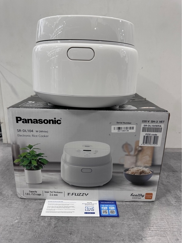 Nồi cơm điện tử Panasonic 1 lít SR-DL104WRA - Màu trắng - Ngoại hình 97% - Kèm box + nguồn