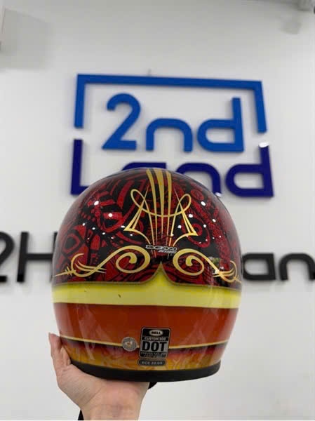Nón 3/4 Capacete Bell Custom 500 Hart Luck Vermelho/Preto - Màu đỏ vàng - Ngoại hình 97% - Kèm kính vàng
