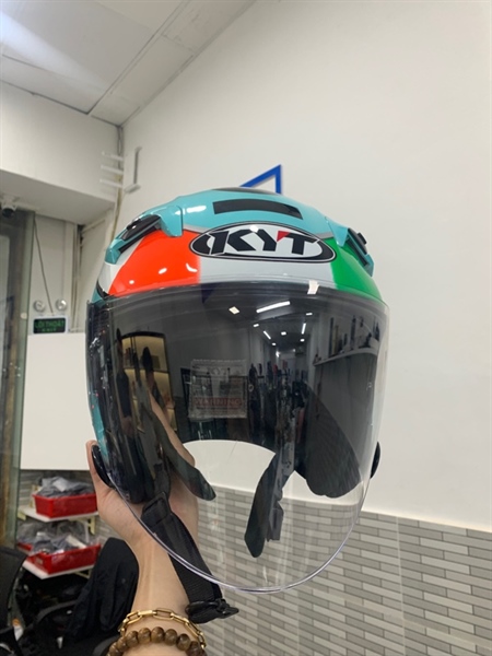 Nón 3/4 KYT Venom Leopard - Màu xanh - Ngoại hình: 98% - Trầy kính - Body 1