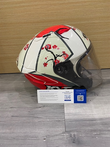 Nón bảo hiểm 3/4 KYT NFJ Sakura - Màu trắng - Ngoại hình: 97% - Trầy nhiều - Body