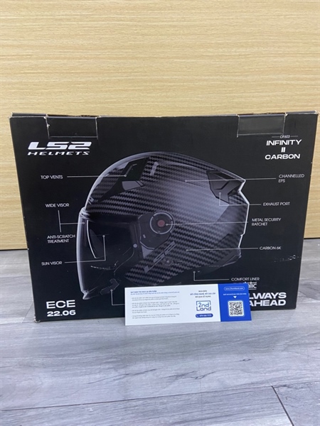 Nón bảo hiểm 3/4 LS2 Infinity 2 Carbon - Size L (59-60) - Màu đen - Ngoại hình: 98% - Kèm box + kính trong + túi vải