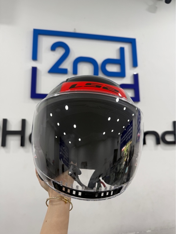 Nón bảo hiểm 3/4 LS2 OF600 Copter II - size L - Màu đỏ đen - Ngoại hình 98% - Kèm Box , túi