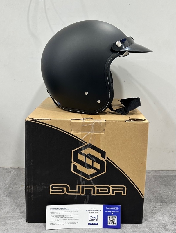 Nón bảo hiểm 3/4 Sunda 388 - Size L - Màu đen - Ngoại hình 97% - Đã gắn thêm mái che - Kèm box