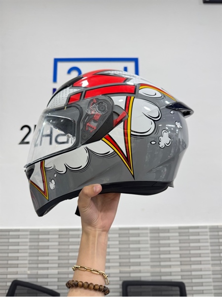 Nón bảo hiểm full face AGV K3 SV Bubble - Màu xám trắng đỏ - Size L - 60-7|1/2 - Ngoại hình 97% - Body 2