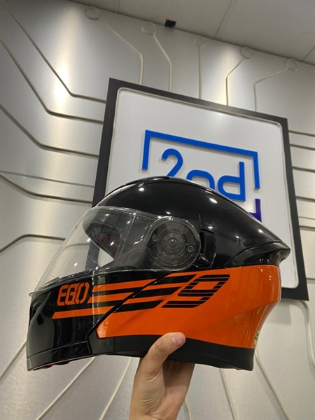Nón bảo hiểm Fullface lật cằm EGO E-9 - Size M - Màu đen cam - Ngoại hình: 97% - Trầy nhiều + kính trầy - Body 2