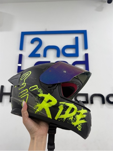 Nón bảo hiểm Fullface LS2 Rapid FF353 - Size XXL - Màu xanh đen - Ngoại hình 96% - Trầy xước , xốp cứng , khóa sét - Body 1