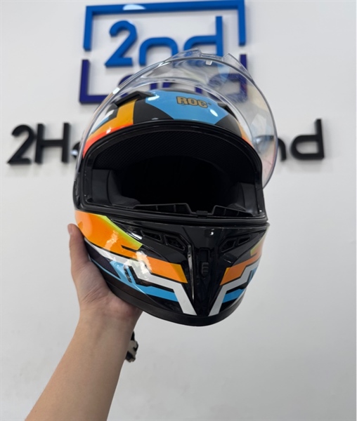 Nón bảo hiểm Fullface ROC 01 Tem V2 - Size XL - Màu xanh - Ngoại hình 97% - trầy , đệm da bong , dính keo khóa sét - Kèm kính đen