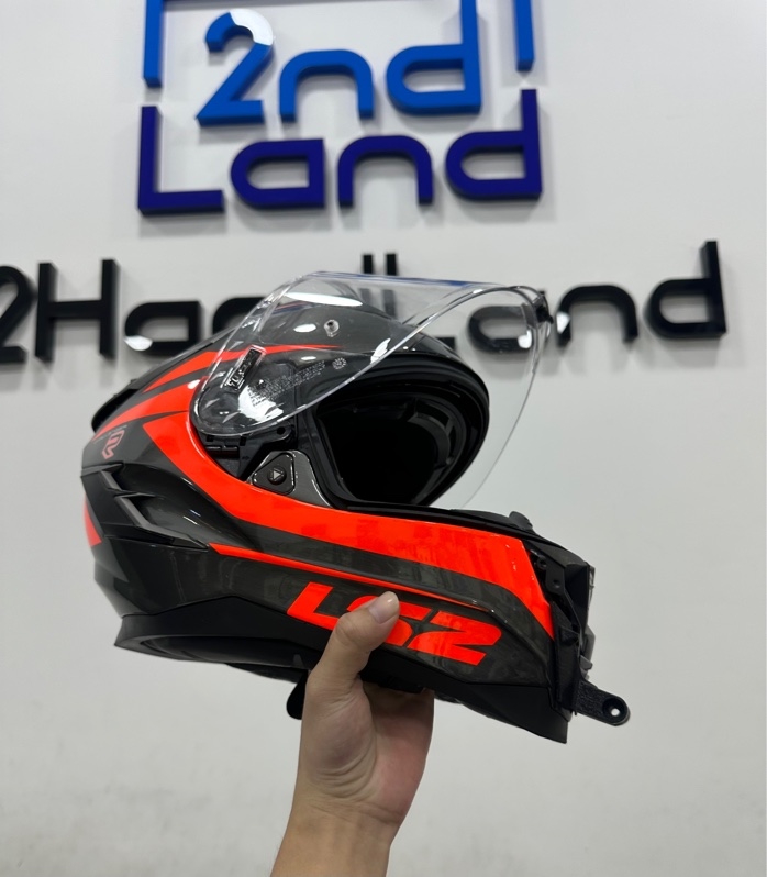 Nón Fullface LS2 FF327 Challenger R Cannon - Size L - Màu cam đen - Ngoại hình 96% - trầy xước, khóa oxi hóa, mất phần nhựa thông gió của cằm, ốc gỉ. có gắn thêm ngàm gắn máy quay. - Body