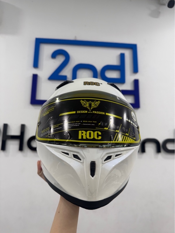 Nón fullface ROC R01 - Size XL - Màu trắng - Ngoại hình 98% - đuôi gió sau gãy pass - Kèm túi
