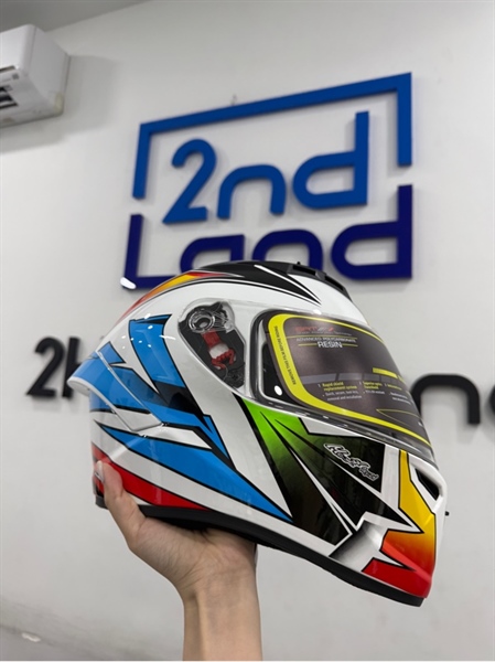 Nón FullFace Royal M266 - 2 kính - Màu trắng đỏ xanh - Ngoại hình 98% - Kèm túi 1