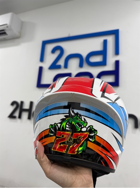 Nón FullFace Royal M266 - 2 kính - Màu trắng đỏ xanh - Ngoại hình 98% - Kèm túi 2