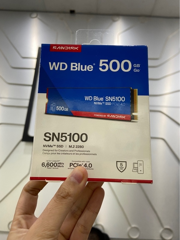 Ổ cứng SSD WD Blue SN5100 500GB NVMe PCIe Gen4 x4 - M.2 2280 6600mb/s - Màu đen - Newseal