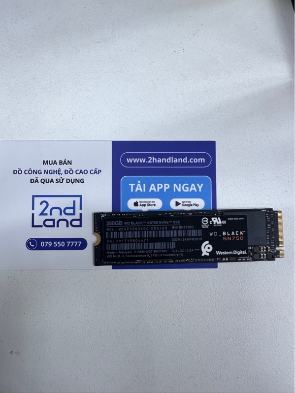 Ổ cứng SSD Western Digital Black SN750 - NVMe M.2 250GB - Sức khoẻ 86% - Chạy 4051 giờ - Màu đen - Ngoại hình 98% - Body