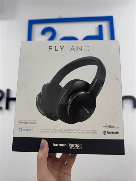 Tai nghe Harman Kardon Fly ANC - Màu đen - Ngoại hình 97% - Tróc da đầu và ngoài tai , đệm tai thay mới - Box