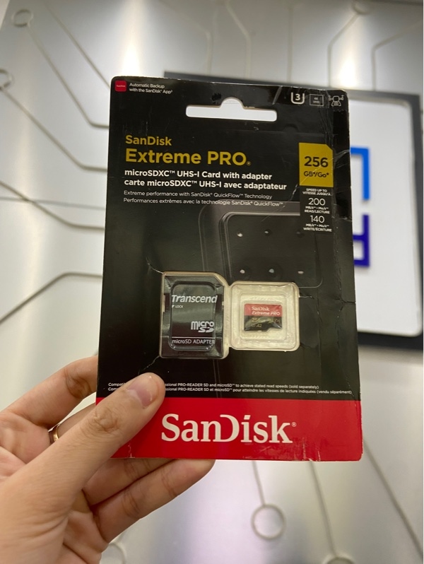 Thẻ nhớ Micro SDXC Sandisk Extreme Pro 256GB - V30 A2 200MB/S - Màu đen - Ngoại hình: 98% - Box
