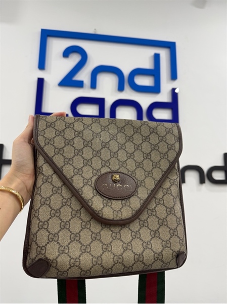 Túi Gucci Neo Vintage GG Medium Messenger - Màu nâu - Ngoại hình 97% - Chữ Gucci hơi mờ , ố bên trong