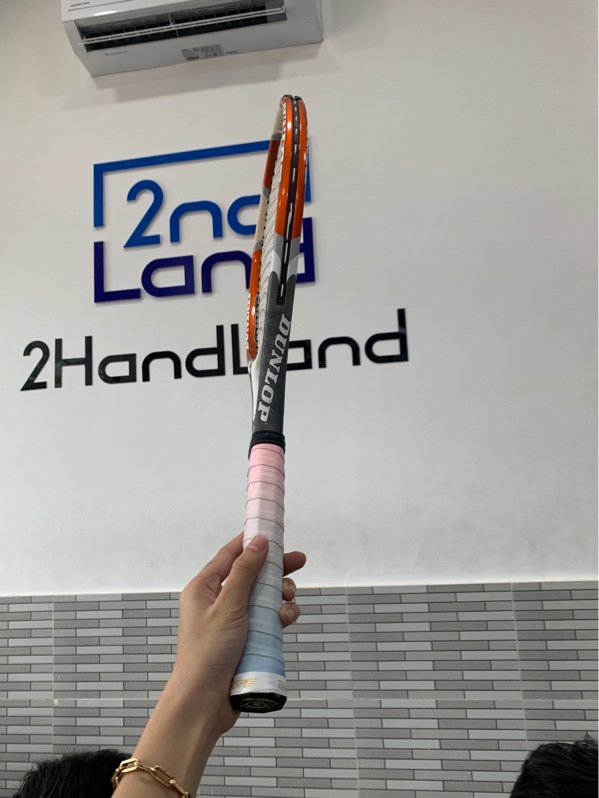 Vợt tennis DUNLOP EVO 255 - 270g - Cỡ cán 4 1/4 - Màu trắng cam - Ngoại hình: 96% - Trầy xước nhiều - Kèm túi