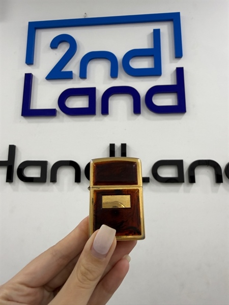 Zippo đồng mạ vàng ốp hổ phách 09/1991 - Màu vàng - Ngoại hình 97% - Body