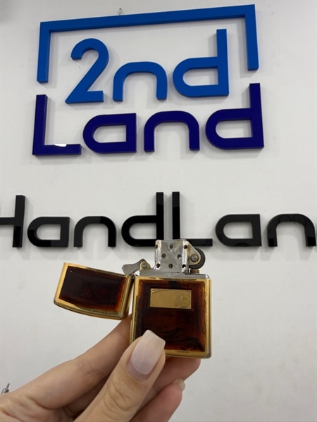 Zippo đồng mạ vàng ốp hổ phách 09/1991 - Màu vàng - Ngoại hình 97% - Body 1
