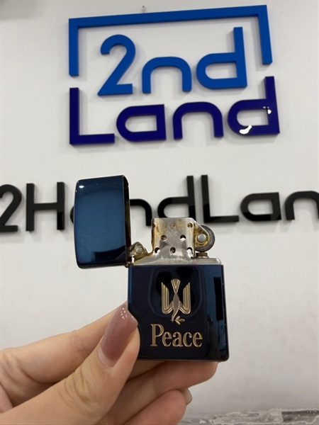 Zippo Peace 10/1999 - Màu xanh - Ngoại hình 96% - Bể bản lề - Body 1