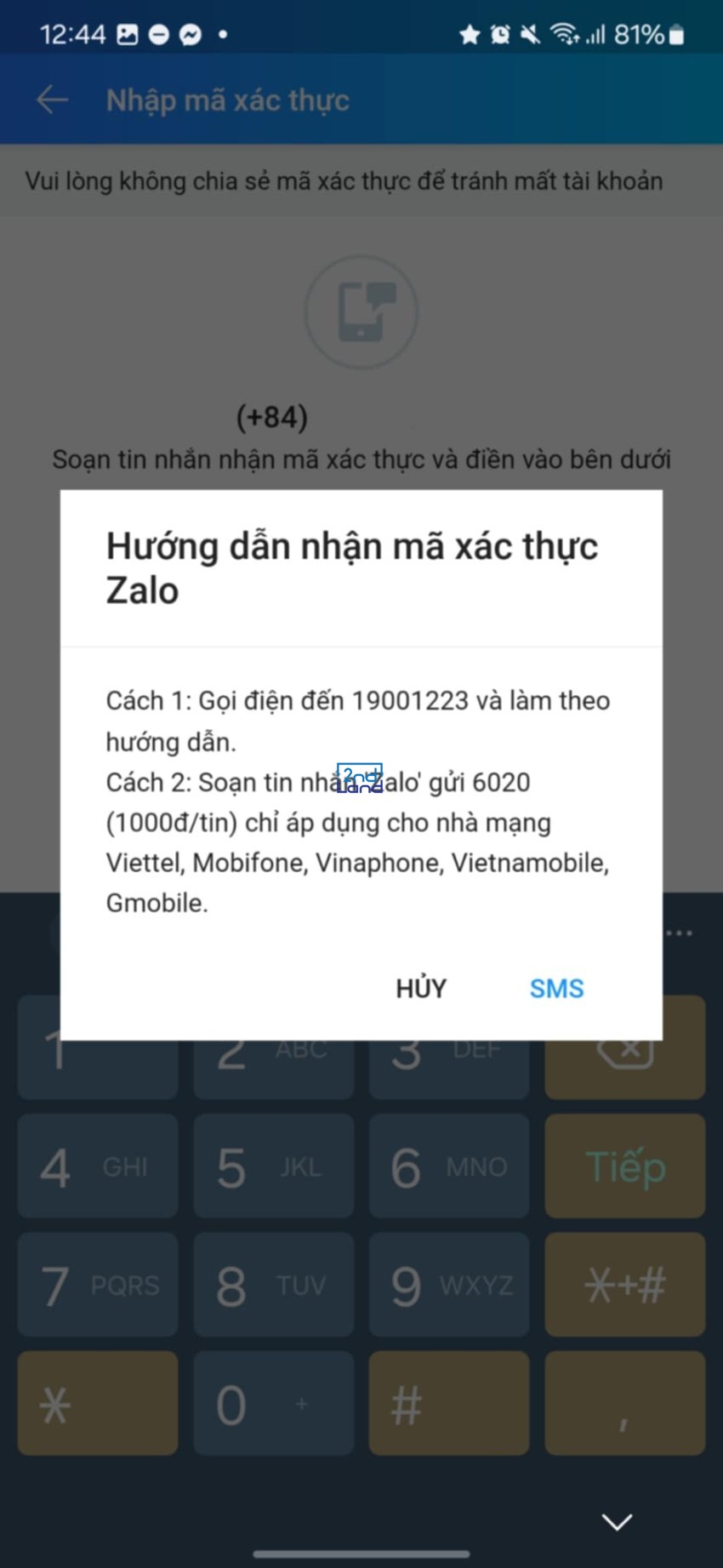 Cách lấy lại mật khẩu zalo trên điện thoại 6