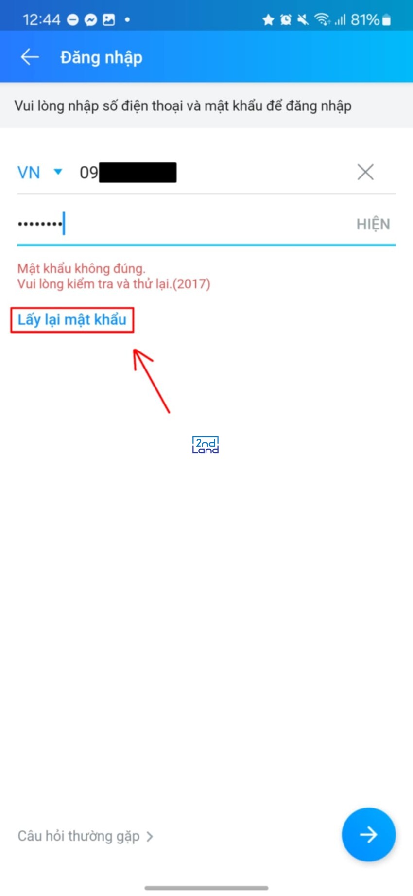 Cách lấy lại mật khẩu zalo trên điện thoại 2
